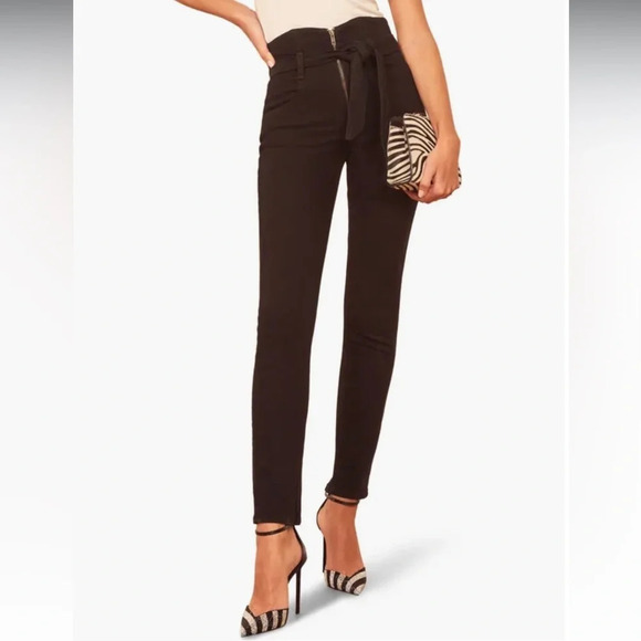 NWOT Reformation Yasmin High Waist Skinny Jeans Black Belted Denim Women’s 26 - Picture 1 of 12